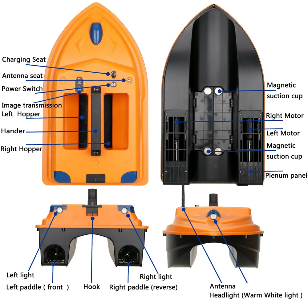Wholesale Fishing GPS RC Bait Boat Intelligent Auto Lure Control Bait  Dual Motors 2 Bait 500m Smart One-Key Return