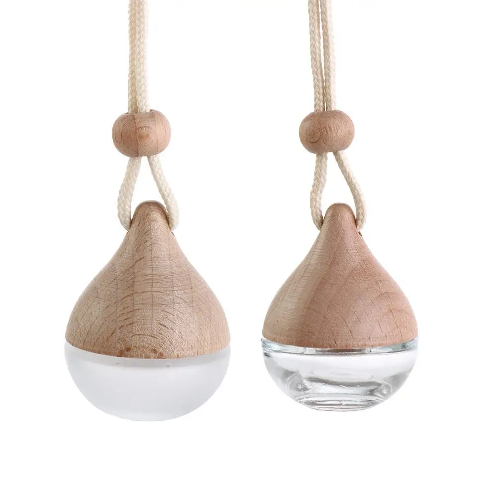 8ml Empty Pendant Auto Perfume Frosted Mini Perfume Bottles with Wood Lid Frosted Glass Bottle Essential Oil Container Portable