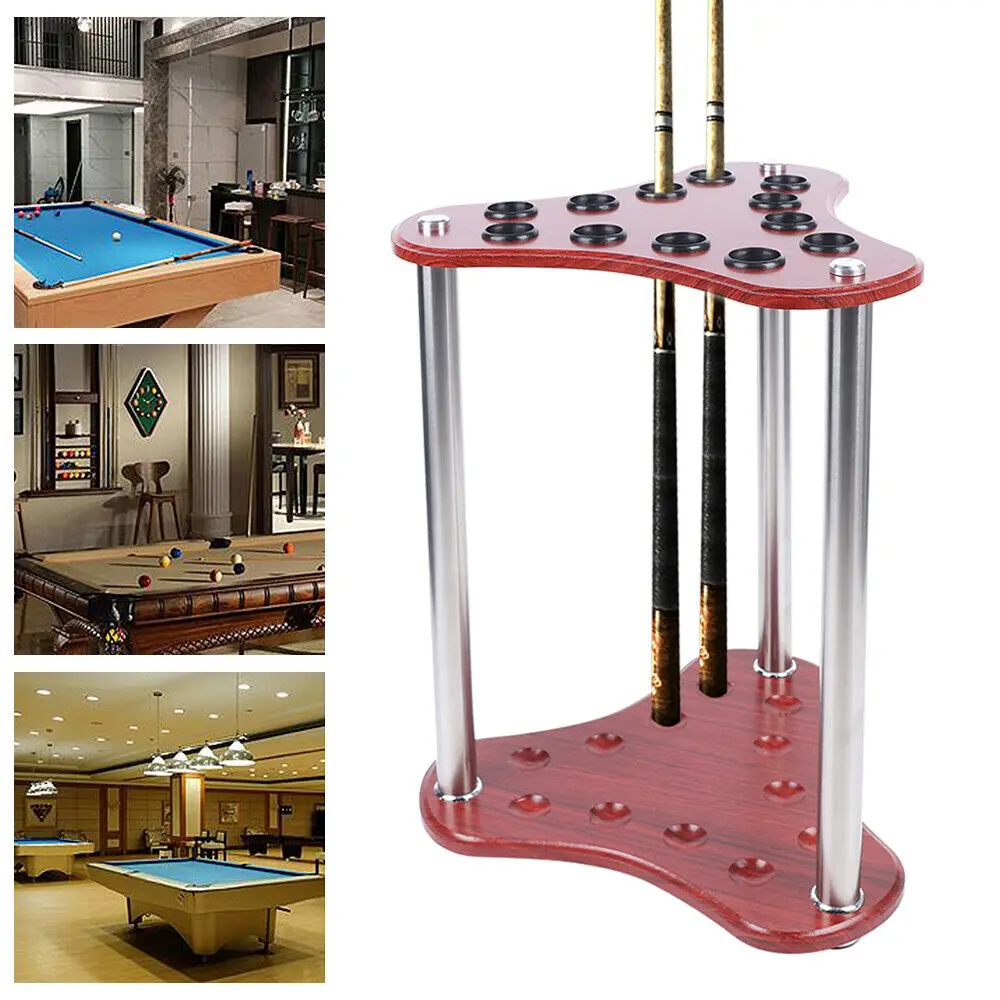 Wood 12 Hole Pool Cue Rack Corner Pool Cue Stick Rack Floor Stand Billiard Stand