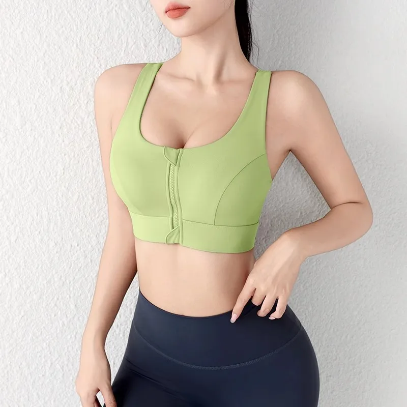 

Women's 2025 Front-Zip High-Impact Sports Bra Fixed-Cup Shockproof Yoga Crop Tank Slim Back Cross Running Gym Top