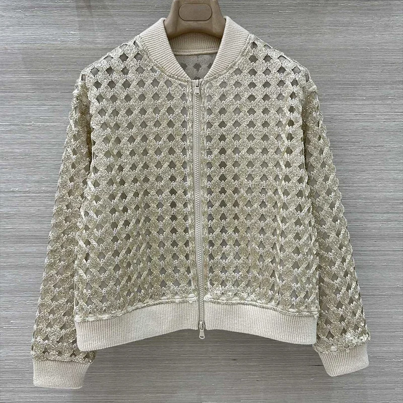 

Высококачественный женский сверхмощный вязаный кардиган с бриллиантовой сеткой и блестками, легкий роскошный стильный свитер с вышивкой, пальто2592512