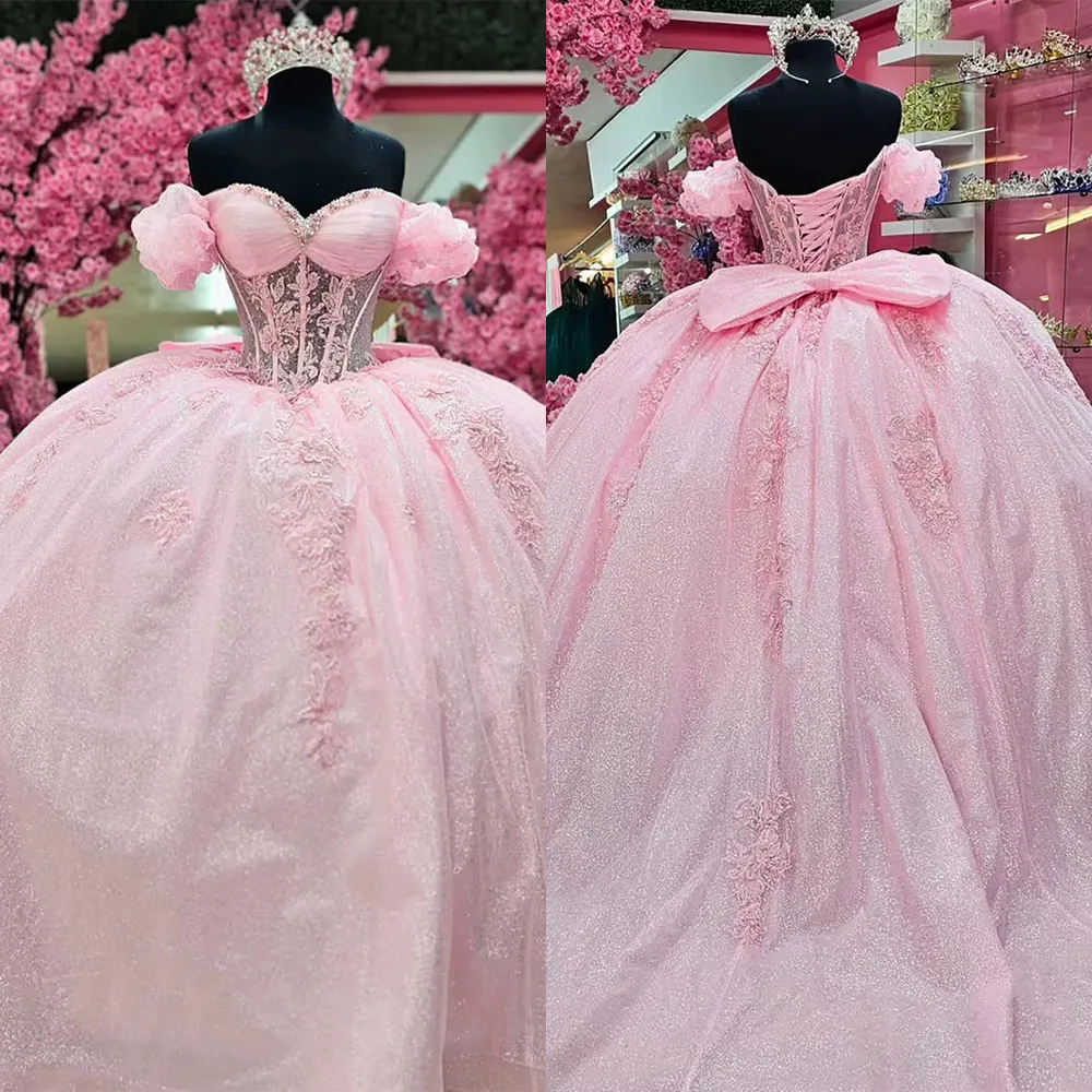 

High Quality Customized Sweetheart Floor Length Pink Off Shoulder Back Strap Appliques Princess Dresses Evening Gowns فساتين