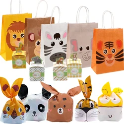 1SET Carton Rabbit Cat Lion Bags Plastic Candy Biscuit Packaging Bag for Kids Animal Birthday Candy Biscuit Packaging Supplies