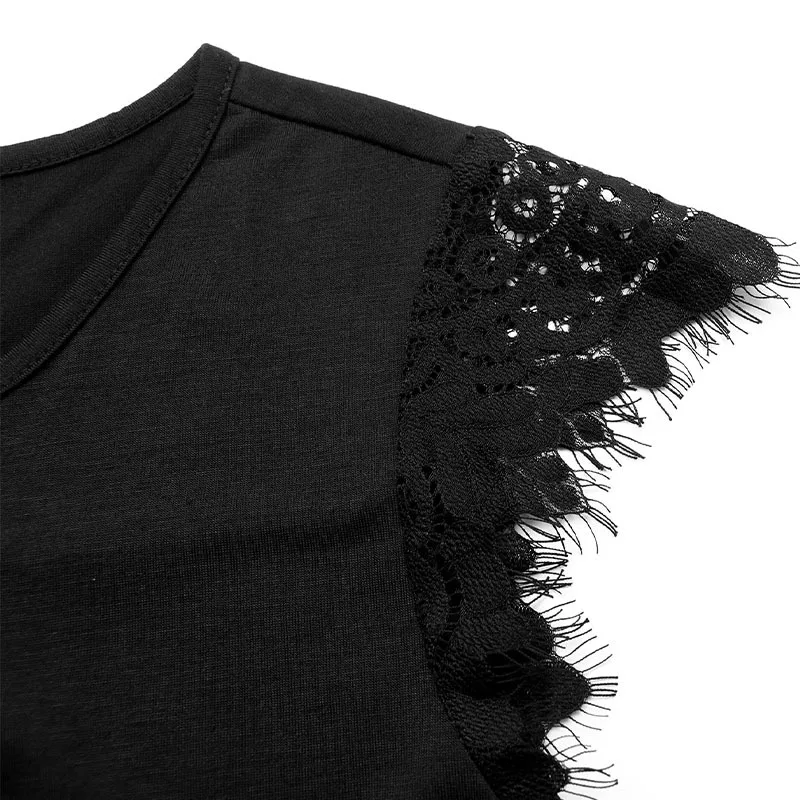 فستان نسائي كاجوال برقبة دائرية مُزين بالدانتيل بلون سادة ملابس يومية لصيف 2025 فساتين أساسية فضفاضة الخصر للسيدات