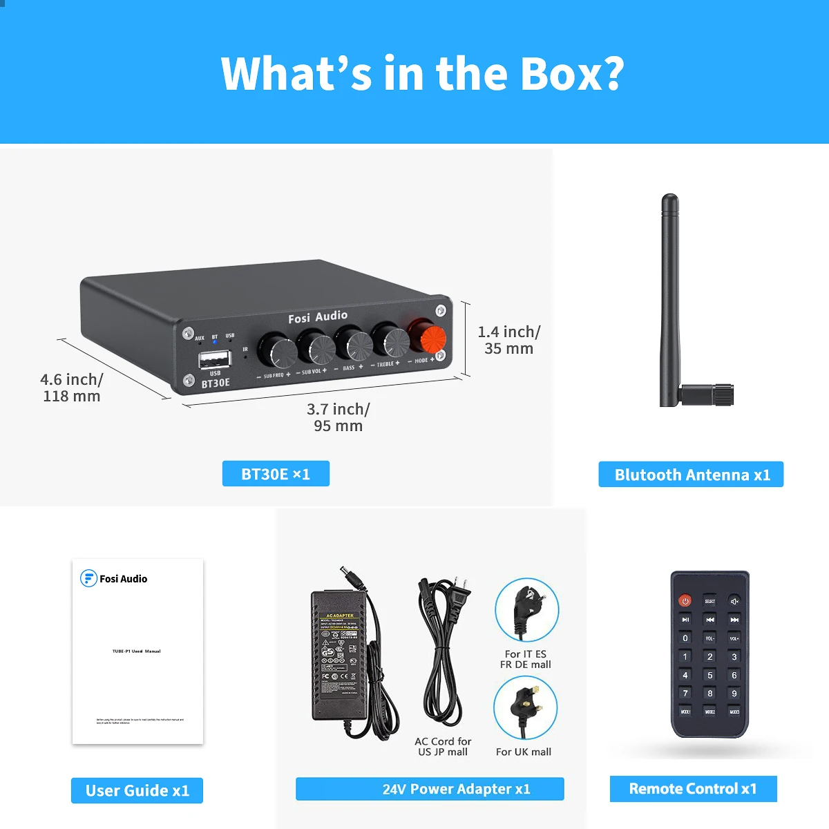 Bluetooth 5.0 Âm Thanh Bộ Khuếch Đại Công Suất 2.1 Kênh Tích Hợp Amp & Ổ U Người Chơi Âm Thanh Gia Đình Loa Siêu Trầm 100W BT30E fosi Âm Thanh