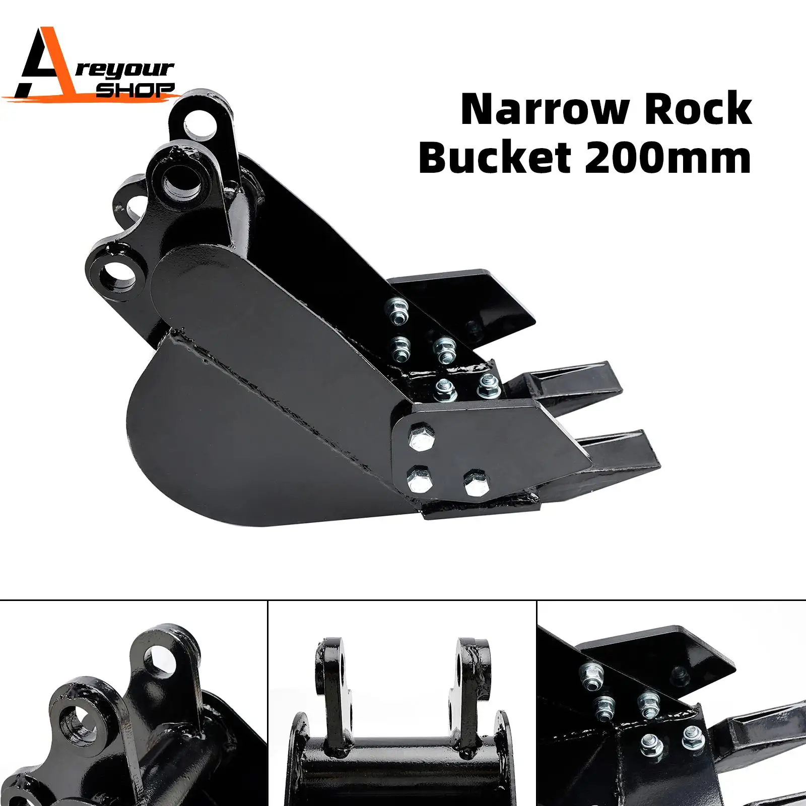 Areyourshop Mini Excavator Attachment Narrow Rock Bucket 200mm Trenching Buckets 2-Teeth