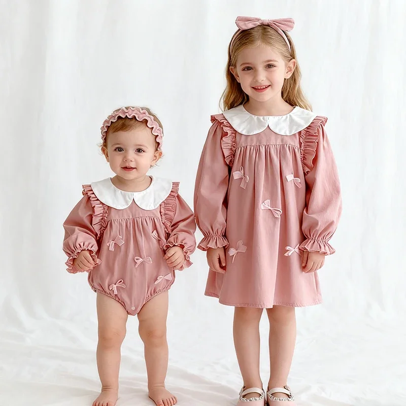 2025 New Autumn Children Clothes Kids Princess Dresses 2-7Yrs Girl Party Dress Long Sleeved Cotton Splicing Baby Girl Romper
