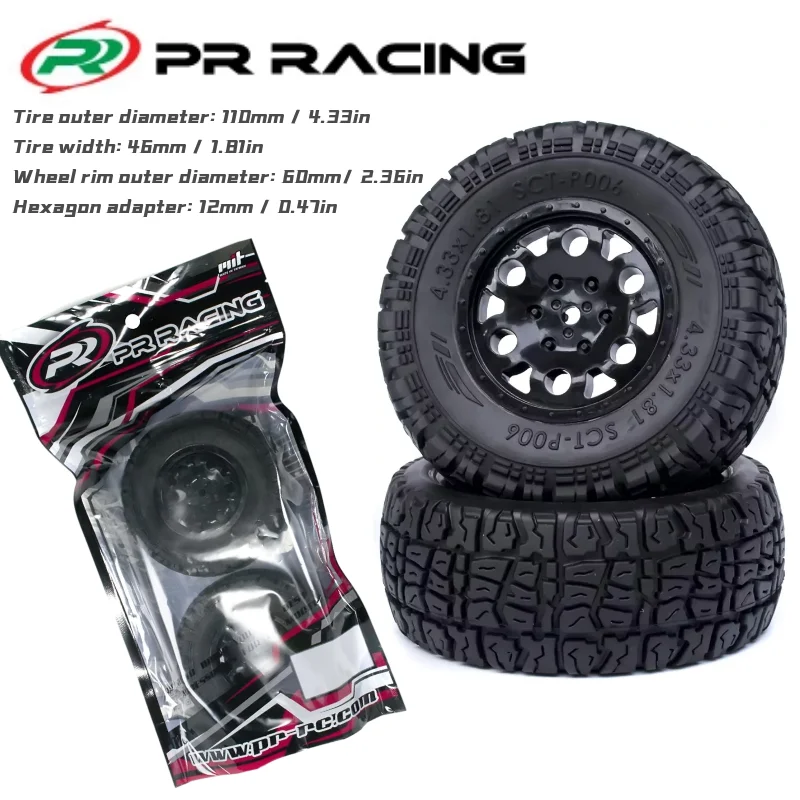 

2Pcs PR Racing SCT-P006 1/10 Short Course Truck 0° Offset Tires with Foam Inserts Black Wheel Rims 12mm Hex AE Losi SLASH ARRMA