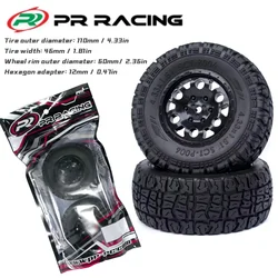 2Pcs PR Racing SCT-P006 1/10 Short Course Truck 0° Offset Tires with Foam Inserts Black Wheel Rims 12mm Hex AE Losi SLASH ARRMA