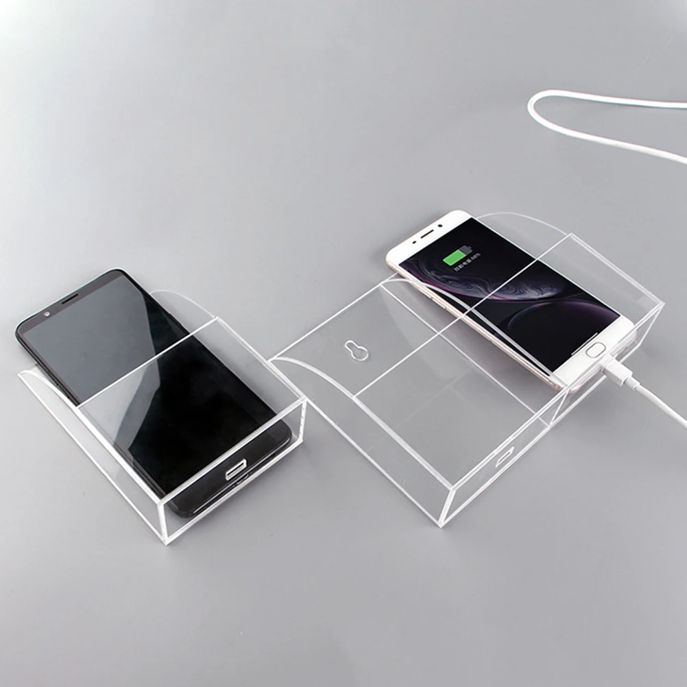 

1pc Wall-Mounted Transparent Storage Box For Remote Control Cell Phone Charging Hole 2 Grids Tidy Organizer Rack Container Case