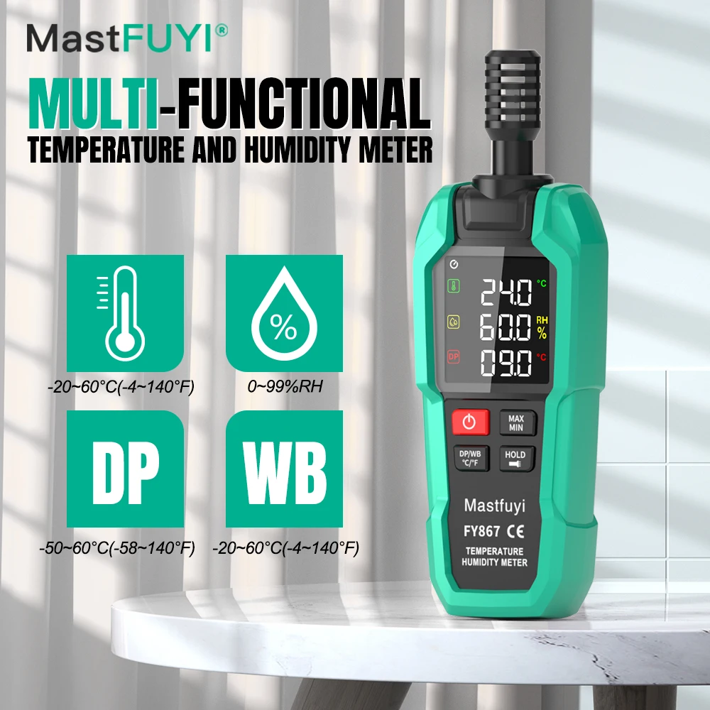 

MASTFUYI FY867 DP-WB цифровой термометр и гигрометр, высокоточный внутренний/наружный датчик для домашнего регистратора данных в теплице