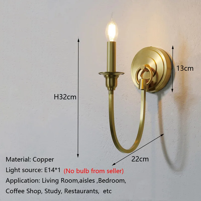 American Rural All Copper Wall Lamp Bedside Mirror Front Lamp Coffee Shop Restaurants Aisle Wall Sconce Study Reading Light