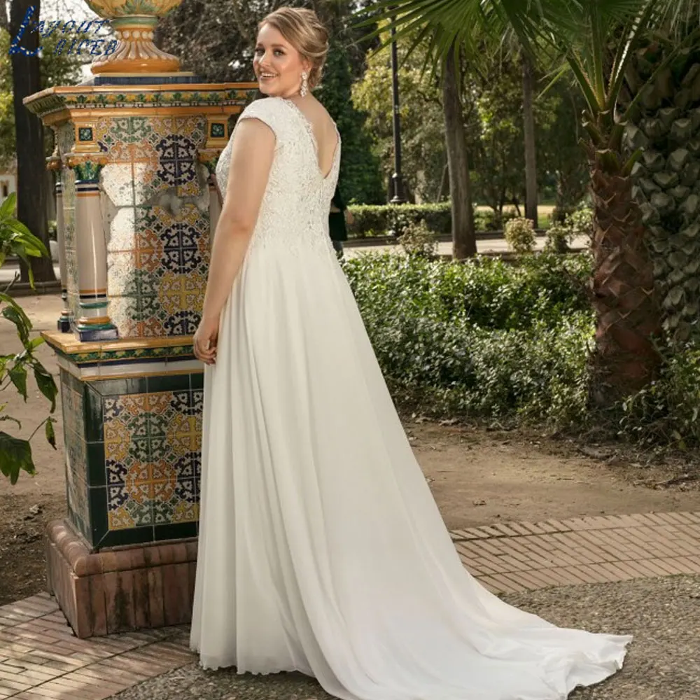 Mise en page Boho en mousseline de soie A-ligne robe de mariée, col en V classique, mancherons, mariage, quel que soit le dos nu, sur mesure, éducatif, 2024Mise en page Boho en mousseline de soie A-ligne robe de mariée