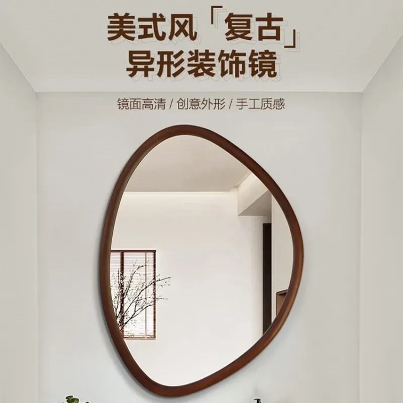 Solid wood retro decorative mirror special-shaped creative bathroom European and American wall hanging