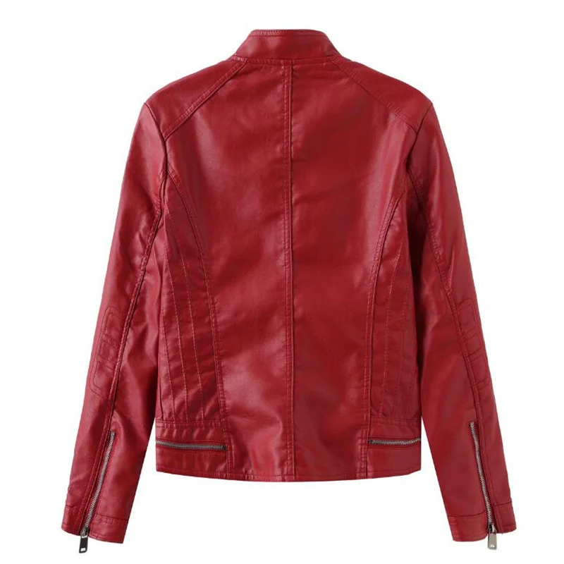 Leather Jacket Female Autumn Long-sleeved Zipper Slim Fashion Biker Coat Imitation Leather Jacket Stand Collar Jacket
