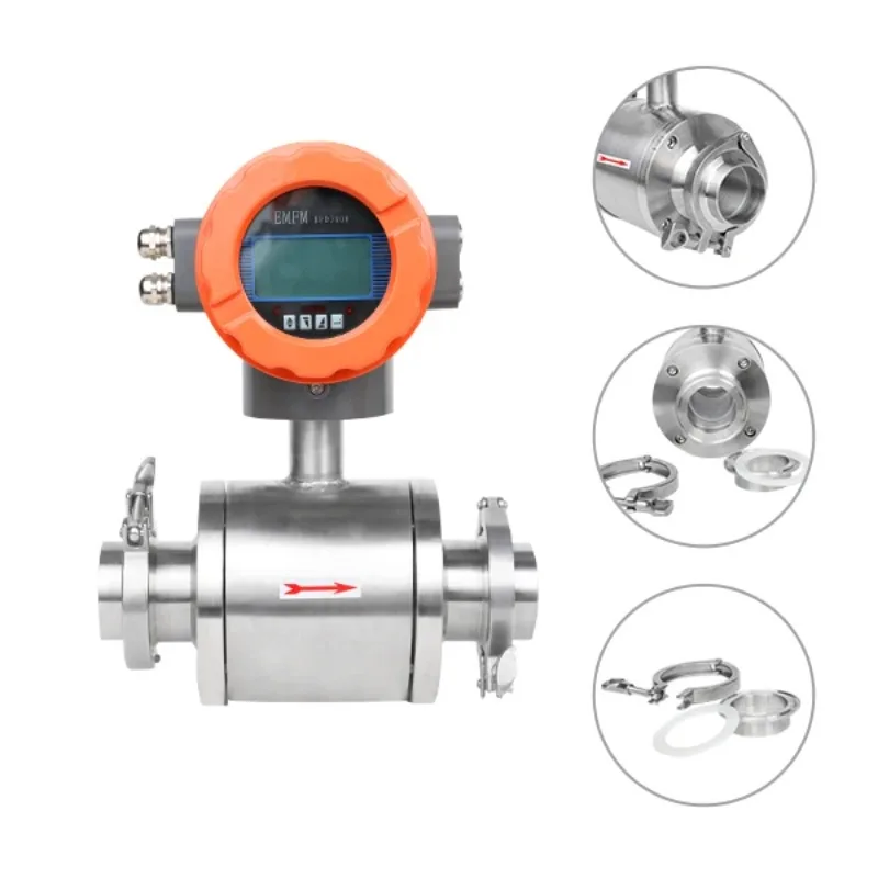 

Clamp Integrated Sanitary Industrial Food Grade Stainless Steel Flow Meter Electromagnetic Drinks Wine Milk Flowmeter