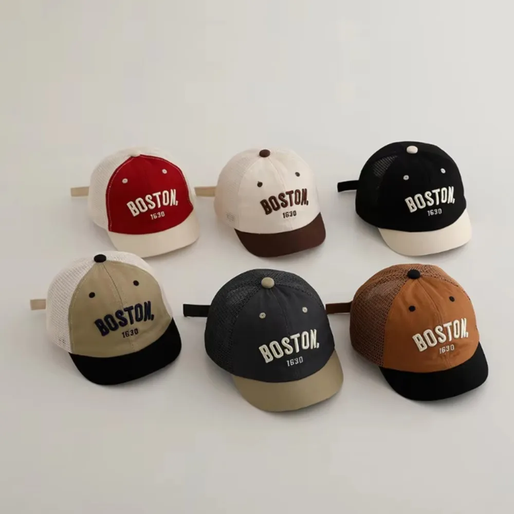 

Новая бейсболка с защитой от ультрафиолета, лоскутная сетчатая кепка с короткими полями, регулируемая шляпа от солнца с вышивкой букв для мальчиков и девочек