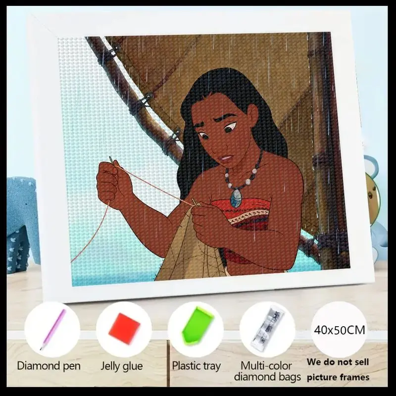 

1PC 5D DIY Diamond Painting Kit, Moana Inspired Cartoon Island Princess Weaving Art, Full Drill Round Crystal Rhinestone Embroid