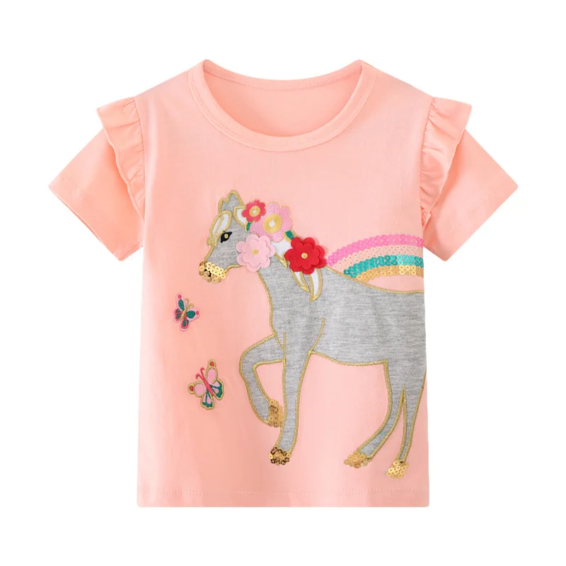 

Jumping Meters 2-7T Horse Girls T Shirts Summer Children's Clothing Applique Short Sleeve Kids Tees Tops Baby Clothes Shirt