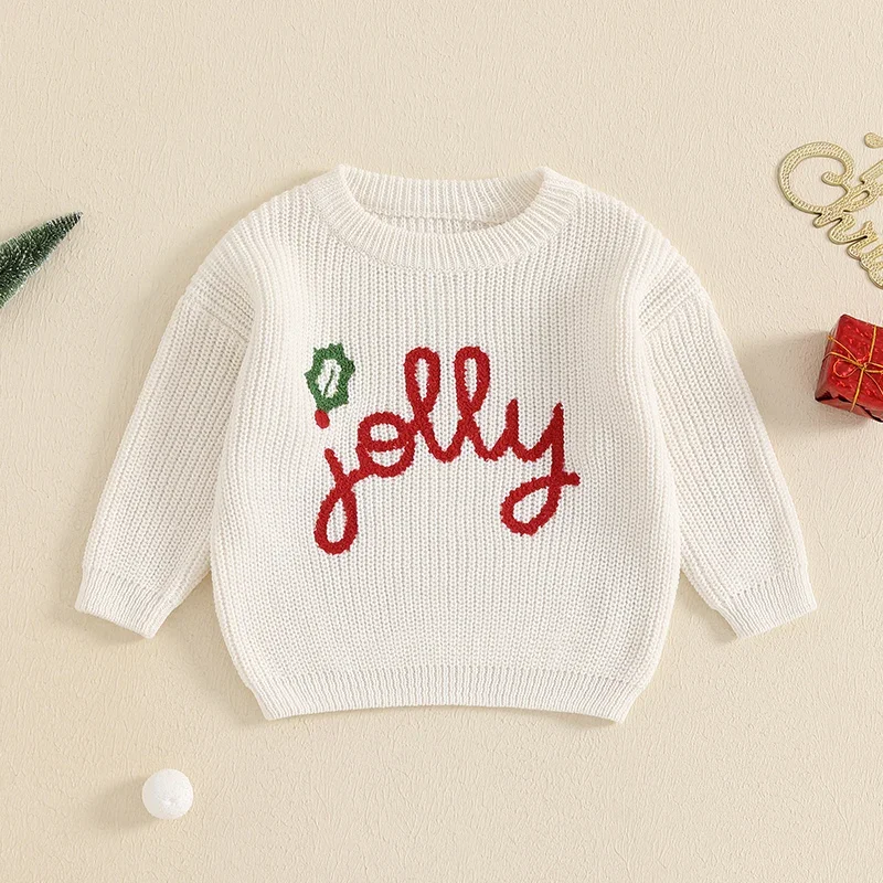 Kid  Winter Fall Clothes Boy Girl Christmas Sweater Letter Embroidery Pullover Knit Pullover Tops