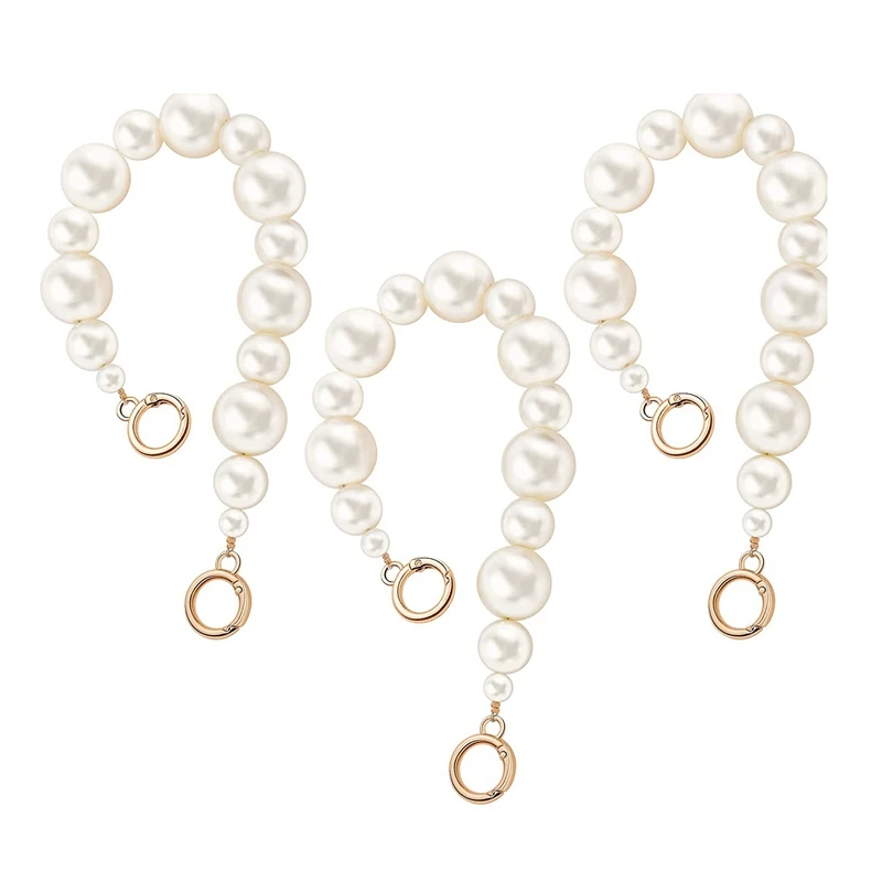 

3 Pieces Large Imitation Pearl Bead Handle Chain Short Purse Handbag Charms Chain Replacement Bag Chain Accessories