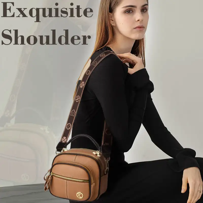 Easy Matching Crossbody Bag Classic Multifunctional Compartments Adjustable Wide Shoulder Strap PU Leather Crossbody Bag