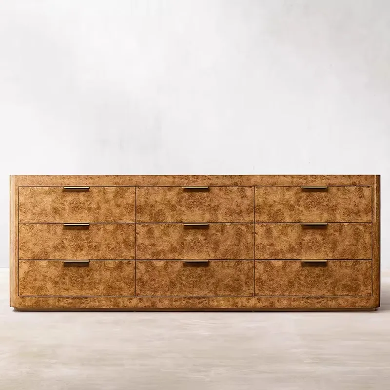 Modern American Style Burl Furniture 5-9drawer Cabinet Brown and Black  Living Room  Retro Design Rectangle Shiny Wooden