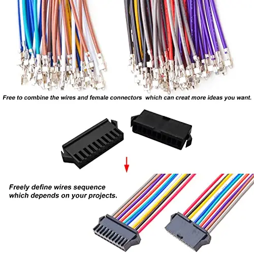 Masculino e Feminino Extensão JST Connector Kit com 22AWG Cabos, SM 2,5 milímetros, 2 pinos, 3 pinos, 4 pinos, 5 pinos, 6 pinos, 7 pinos, 8 pinos, 9 pinos, alojamento 10Pin, SM-MF-160 Kit