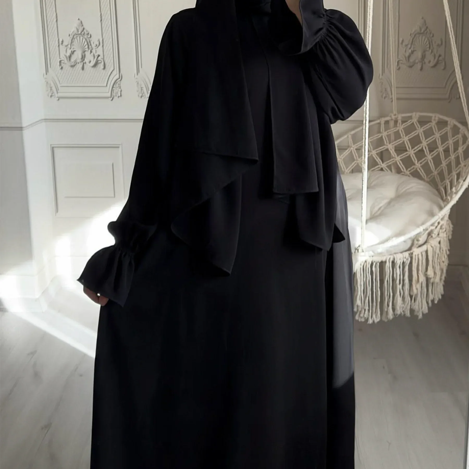 

Ramadan Prayer Abaya with Attached Scarf Hijab Dress Eid Plain Muslim Abayas for Women Dubai Jilbab Kaftan Robe Islam Djellaba