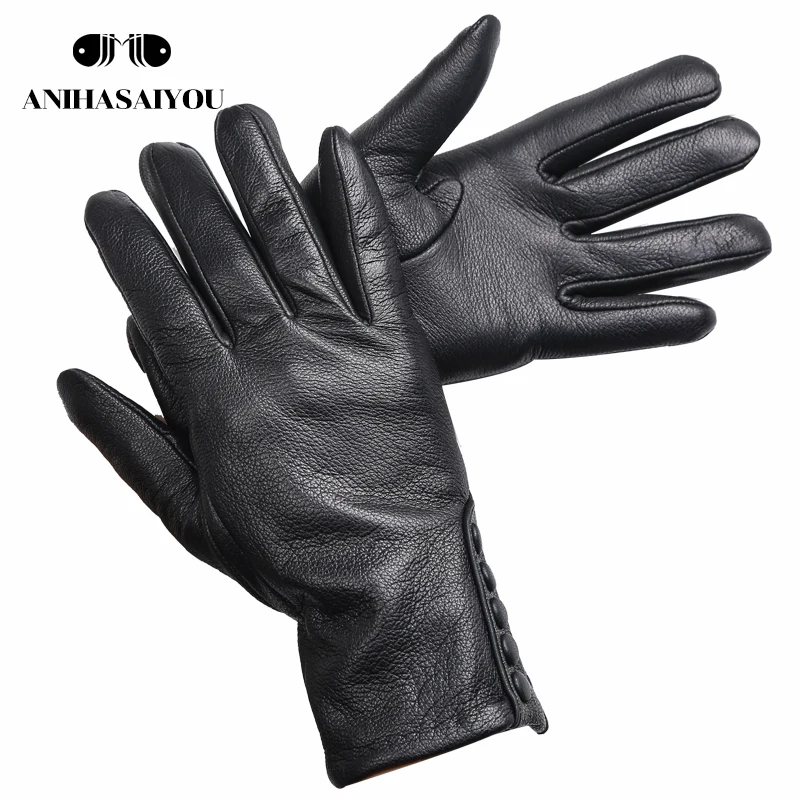 High-grade genuine leather gloves women,warm women\'s leather gloves,Side buckle genuine leather mittens women\'s winter -2207