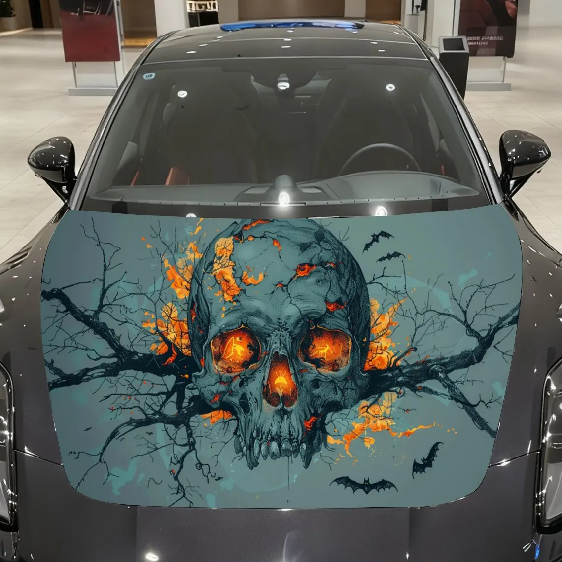 

Наклейка на упаковку на капот автомобиля Fire Skeleton, материал ПВХ, самоклеящаяся водонепроницаемая, противоскользящая краска, аксессуары для наружного украшения автомобиля