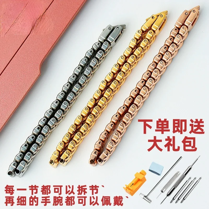 Solid Stainless Steel Watch Strap for Little Bee Rice Julius Gaya Small Stainless Steel Watch Band Thin Women's Steel  6 8 10mm