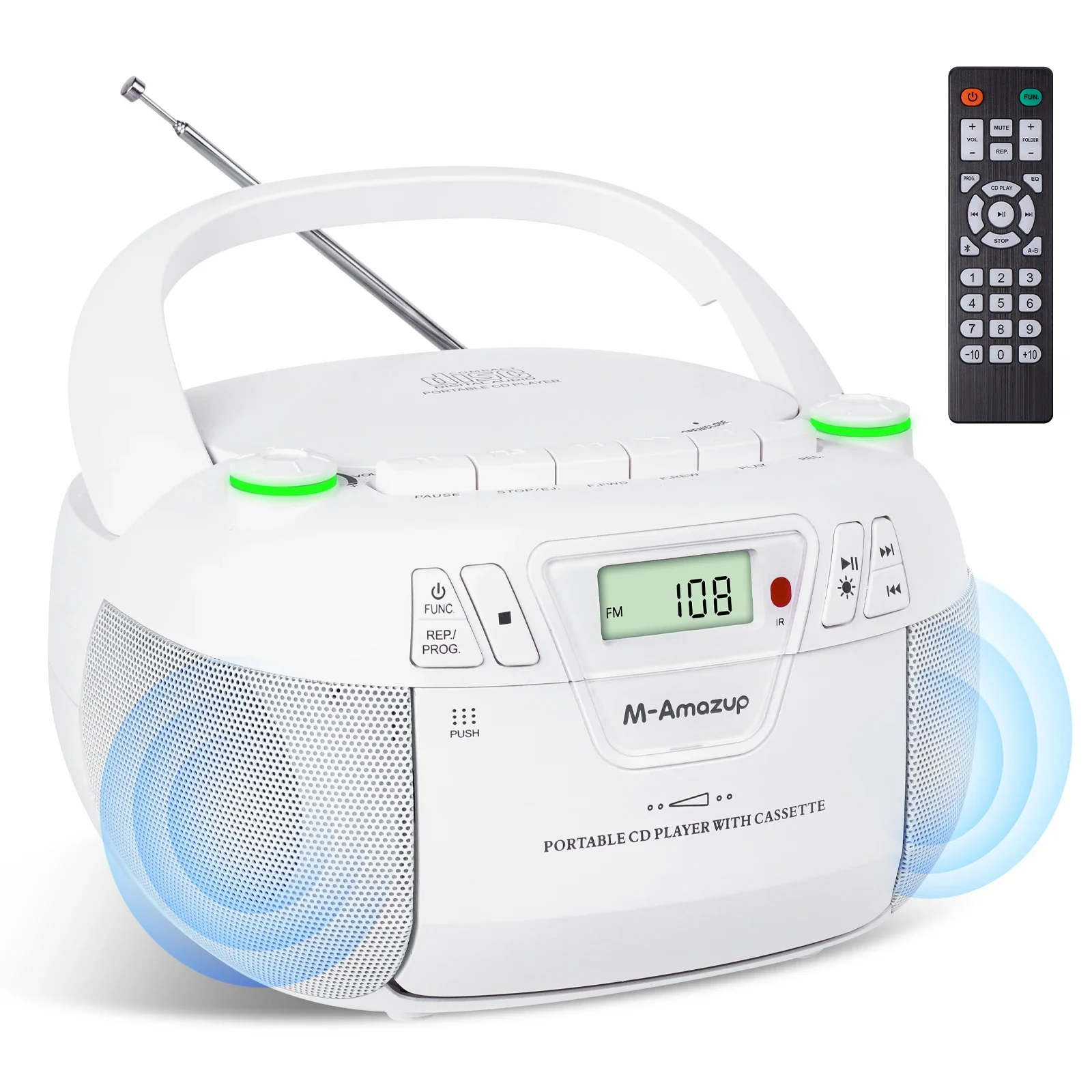 

Бумбокс для проигрывателя компакт-дисков с пультом дистанционного управления, кассетным проигрывателем и двойным стереодинамиком. , Портативный, USB-плеер AM/FM-радио