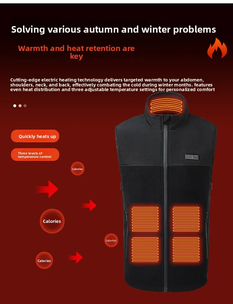 

Fleece USB Rechargeable Heated Vest - Unisex Warming Jacket for Men Women Outdoor Hunting Clothing