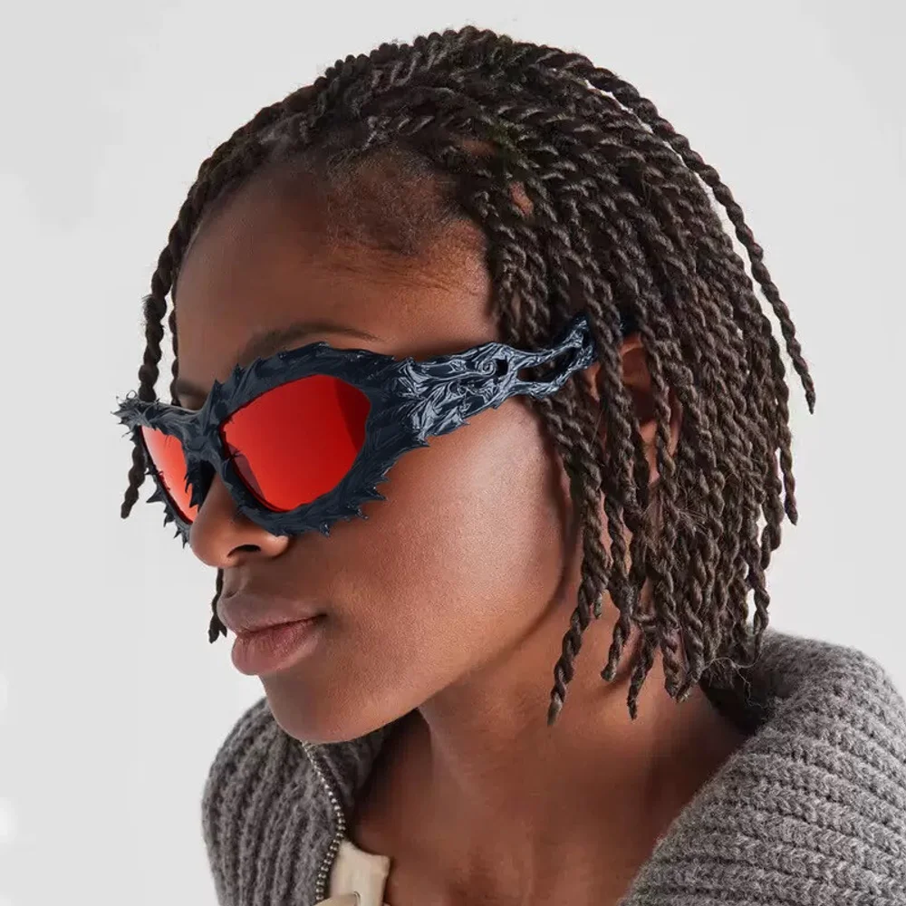 

Футуристические индивидуальные солнцезащитные очки в стиле панк Y2k для женщин, вечерние солнцезащитные очки в стиле хип-хоп, новые эпоксидные солнцезащитные очки неправильной формы для мужчин