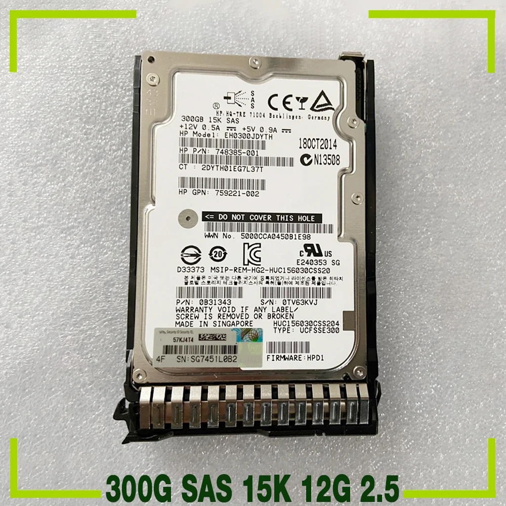 300GB 759208-B21 759546-001 Server Hard Disk 300G SAS 15K 12G 2.5