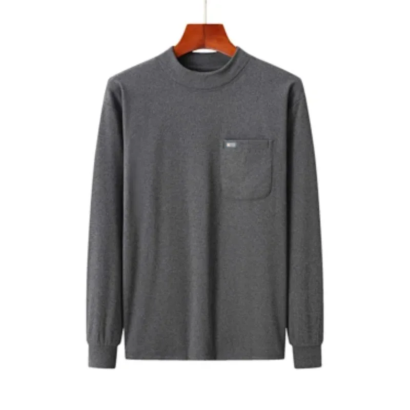 Men's Half Turtleneck Fleece Lined Long Sleeve T Shirt With Real Pocket Winter Warm Base Layer Tops For Elderly Dad Grandpa