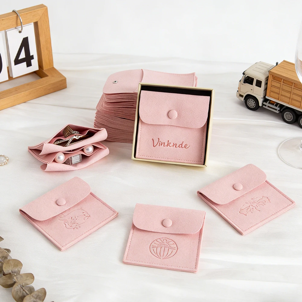 

50/100Pcs Personalized Logo Jewelry Snap Bags Velvet Microfiber Pouch Earrings Cosmetic Boutique Organizer Packaging Gift Bags