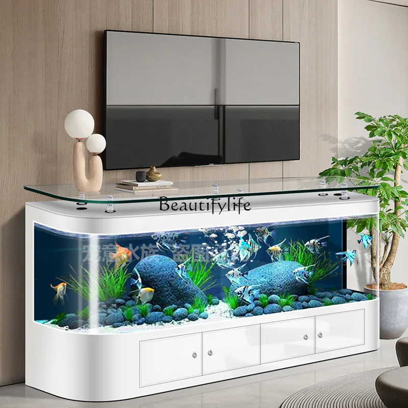 

Curved Integrated Floor Fish Tank Living Room Large Wall-Mounted Back Filter Ecological Coffee Table Aquarium