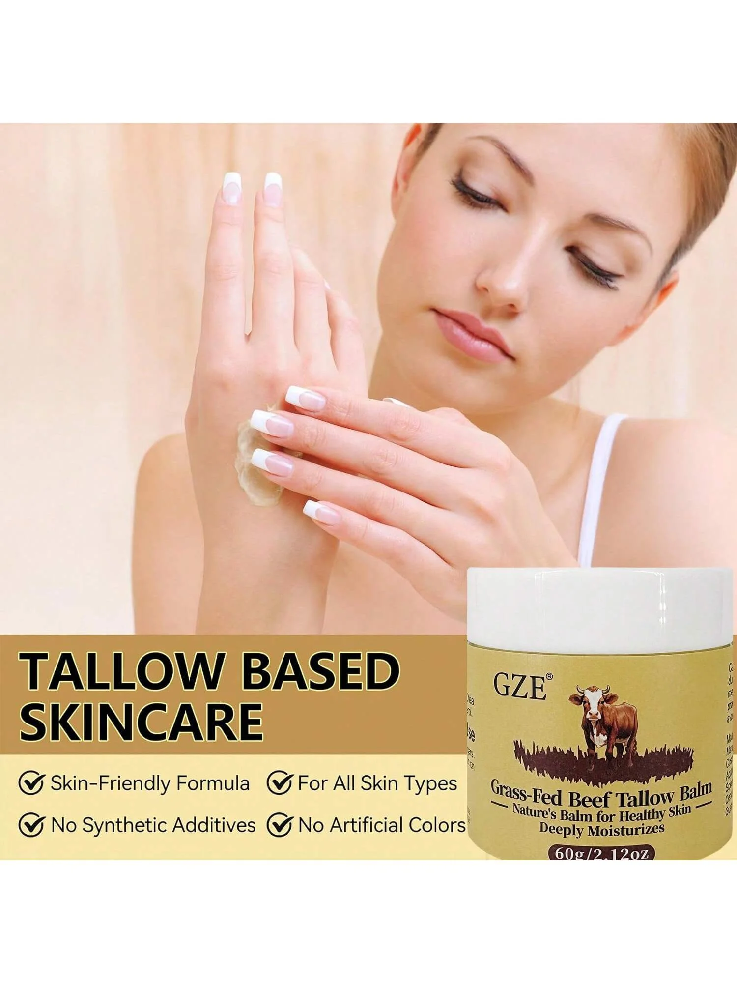 بلسم طويل من لحم البقر المطلي بالعشب من GZE - لصالون البشرة الطبيعي متعدد الأغراض للوجه والجسم والشفاه، والترطيب والإصلاح، للجفاف #3