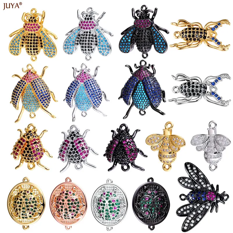 New Creative Bee Beetle Bug Connector,Paved Zircon Insect Charms Pendant For DIY Bracelets Earrings Jewelry Supplies Accessories