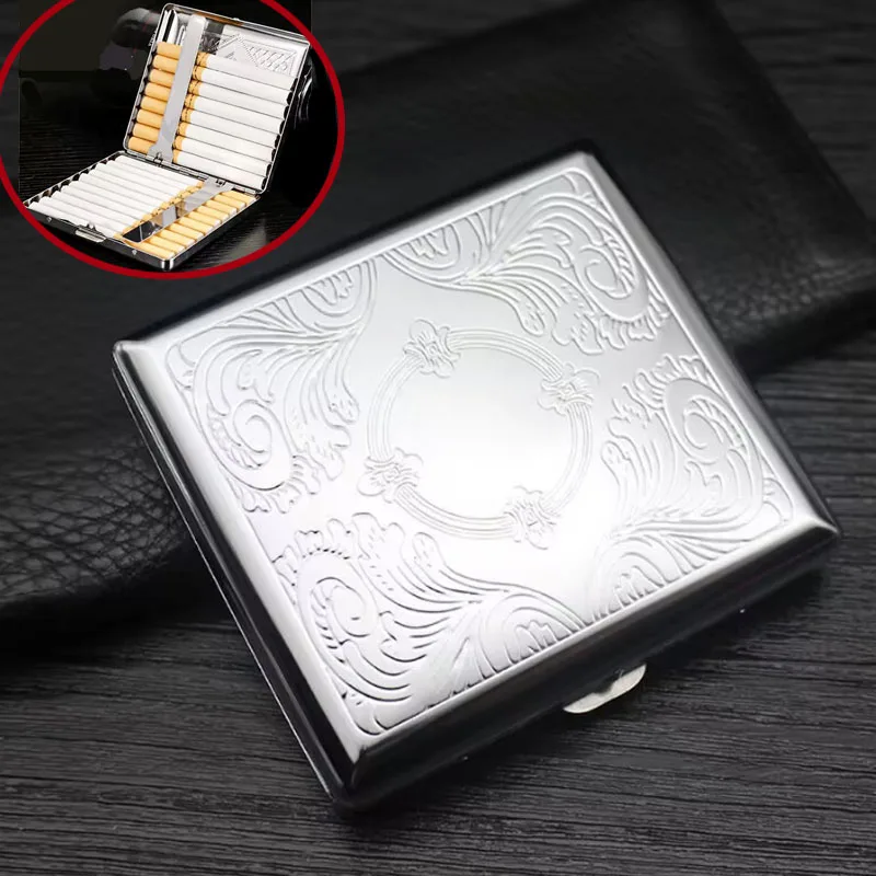 

Unique Metal Cigarette Case Retro Stamp Portable Pocket Cigaret Pack 16/20 Cigarette Boxes Man Smoker Gift