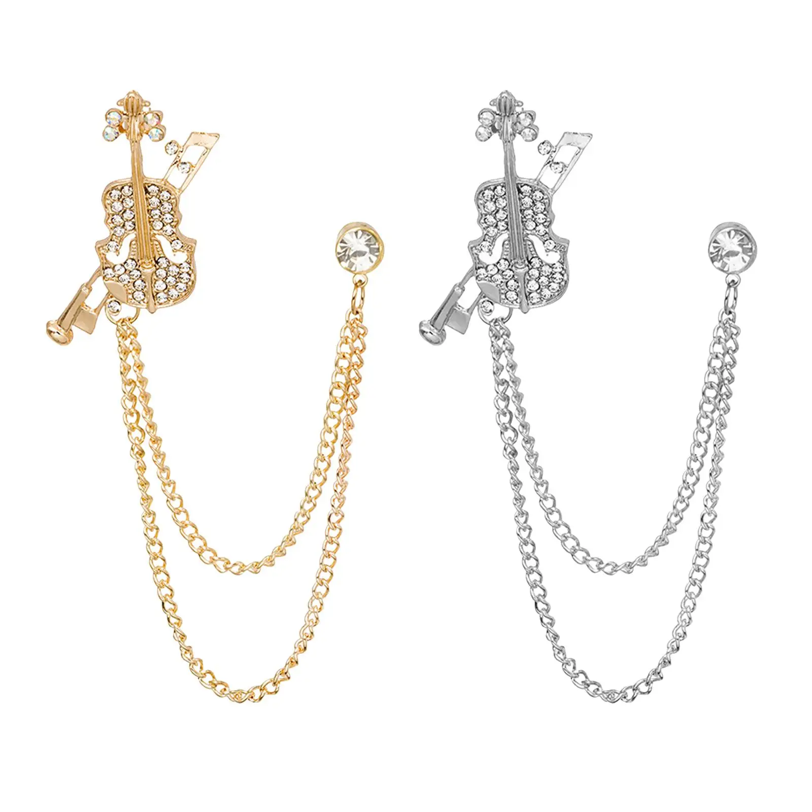 2-6pack Brooch Lapel Pin Violin Hanging Chains Collar Brooches for Women Men