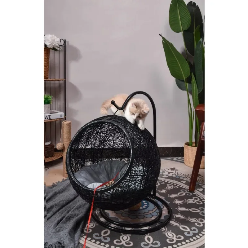 Paper Rope rattan Woven Hanging Hammock Egg Chair Lounge Soft Deep Cushion with Hammock Stand for Cat Dog Pet Basket