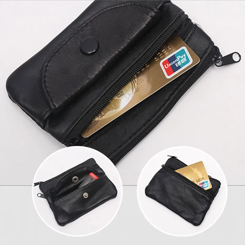 New Genuine Leather Zipper Coin Purse Men Women Clutches Wallet Change Bags Key Holder Business Credit Card Holder Cash Pocket