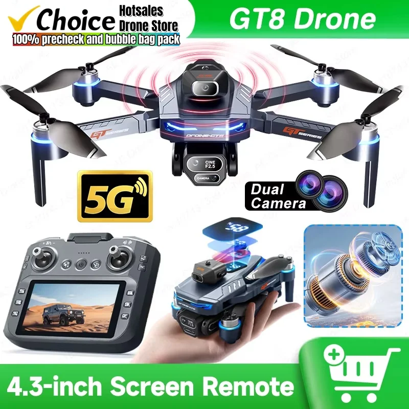 New GT8 Drone 8K Professional HD Dual Cameras Screen Remote 5G WIFI Brushless Motor Obstacle Avoidance Foldable Quadcopter Toys