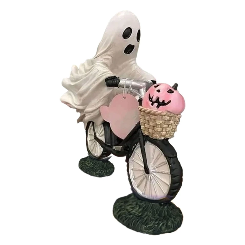 

Enchanting Pumpkin and Ghostly Riders Sculpture Ghostly Riding Bicycles Figurine Ornament for Halloween Party Decors DXAF
