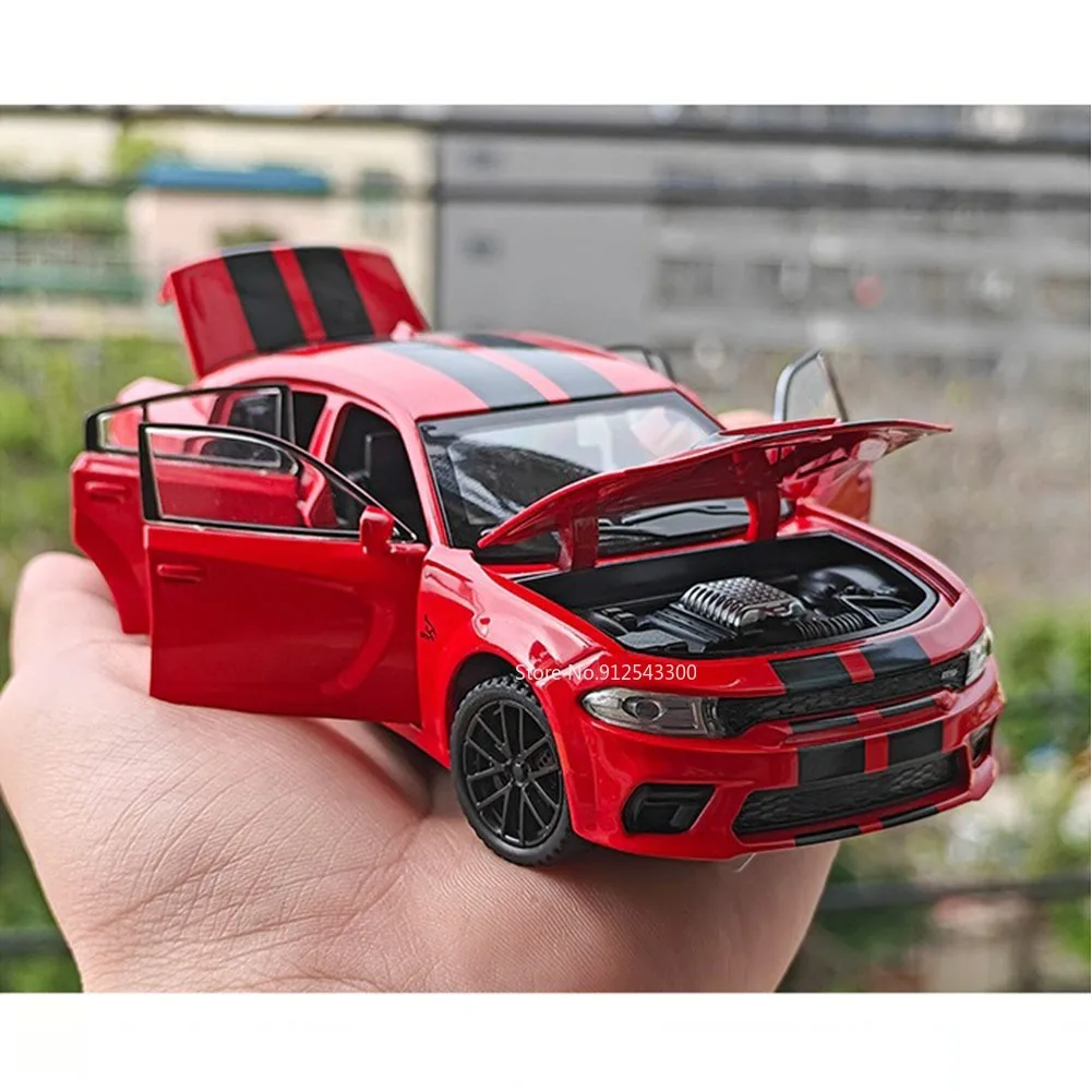 1:32 Maßstab Hellcat Charger Sportwagen-Modell Spielzeug mit Stoßdämpfung, Musik und Licht Supercar-Modelle aus Legierung Druckguss-Spielzeuge Sammlerstück – Detail 20