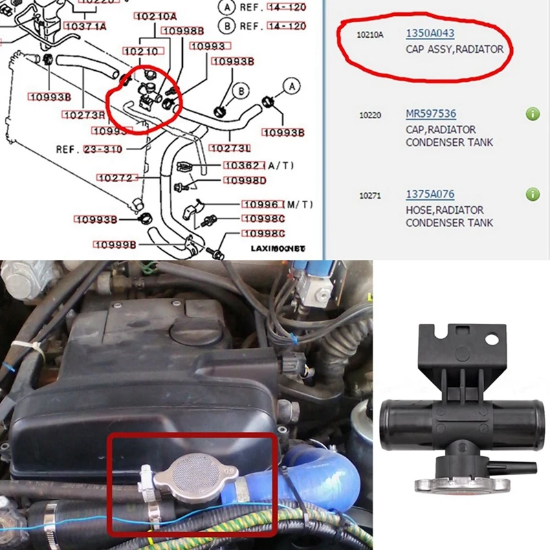 Radiator Neck Filling W/ Cap Water Hose Connector 1350A043 For Mitsubishi Lancer Outlander Galant Fortis ASX 4B11