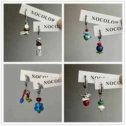 2025 Trend Vintage Designer Dangle Asymmetric Handmade Beads Drop Earrings Woman Korean Fashion Dopamine Metal Earrings Gift